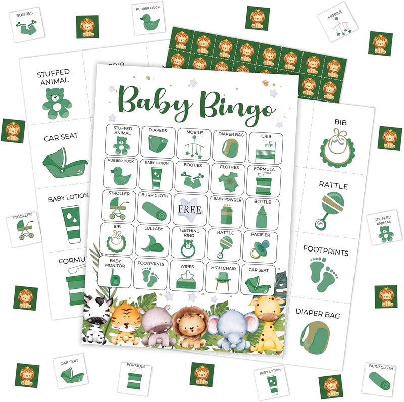 Mueddur Baby Shower Bingo Card, Jungle Safari Bingo Set For Adults Large Group Family, Gender Neutral Baby Shower Game, Wild Animals Bingo Kit For Gender Reveal Party, Holiday Games For 24 Players -11 - Image 1